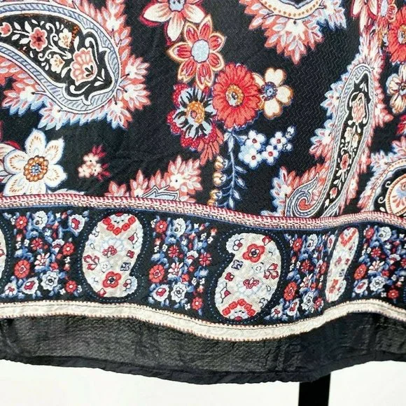 J Jill Paisley Overlay Layered Tunic Tank Top Medium Black Split Back Sleeveless - Picture 7 of 11